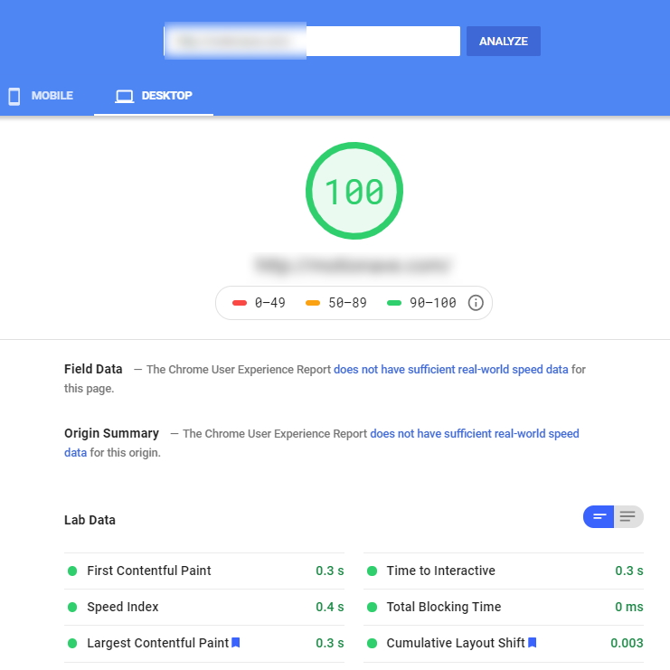 PageSpeed Desktop Results